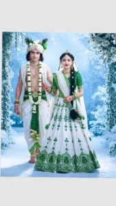 Radha Krishna Beautiful Green White Wedding Style HD Image