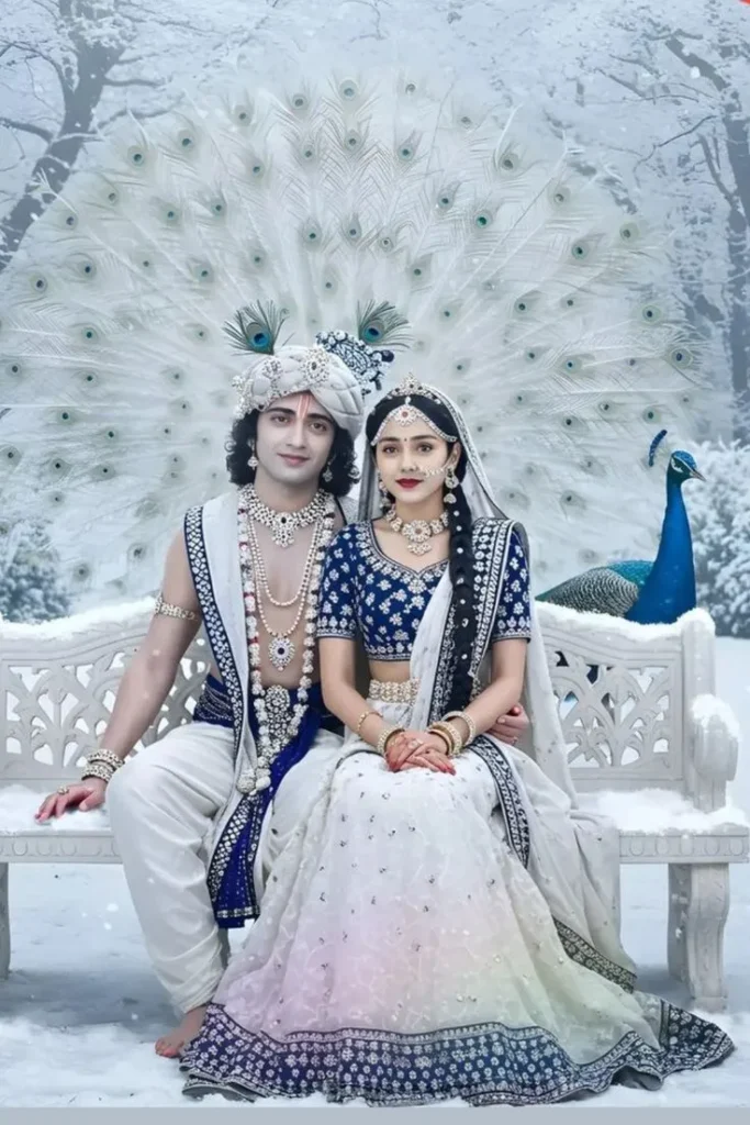 Radha Krishna Beautiful HD Image in Snowfall