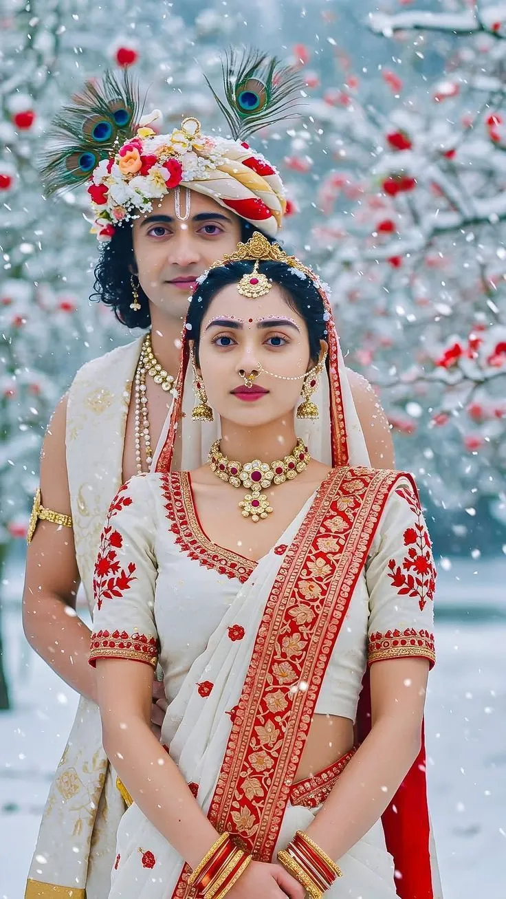 Radha Krishna HD Image in Snowfall