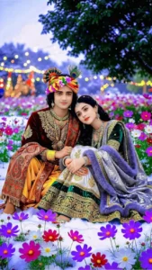 Radha Krishna Beautiful HD Image in Flower Garden