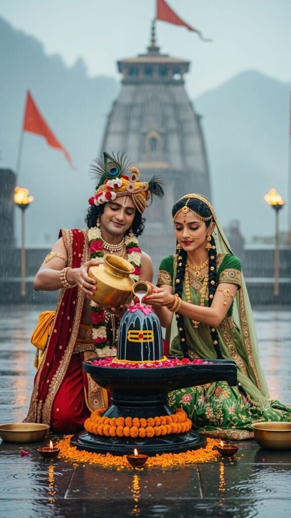 Radha Krishna Offering Jal to Shivling HD Image