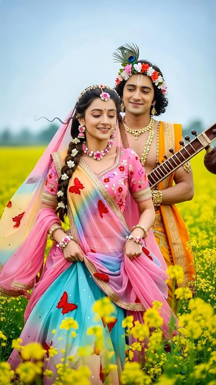 Love Romantic Radha Krishna Wallpaper HD | Romantic Radha Krishna Photo in Nature 4K Wallpaper